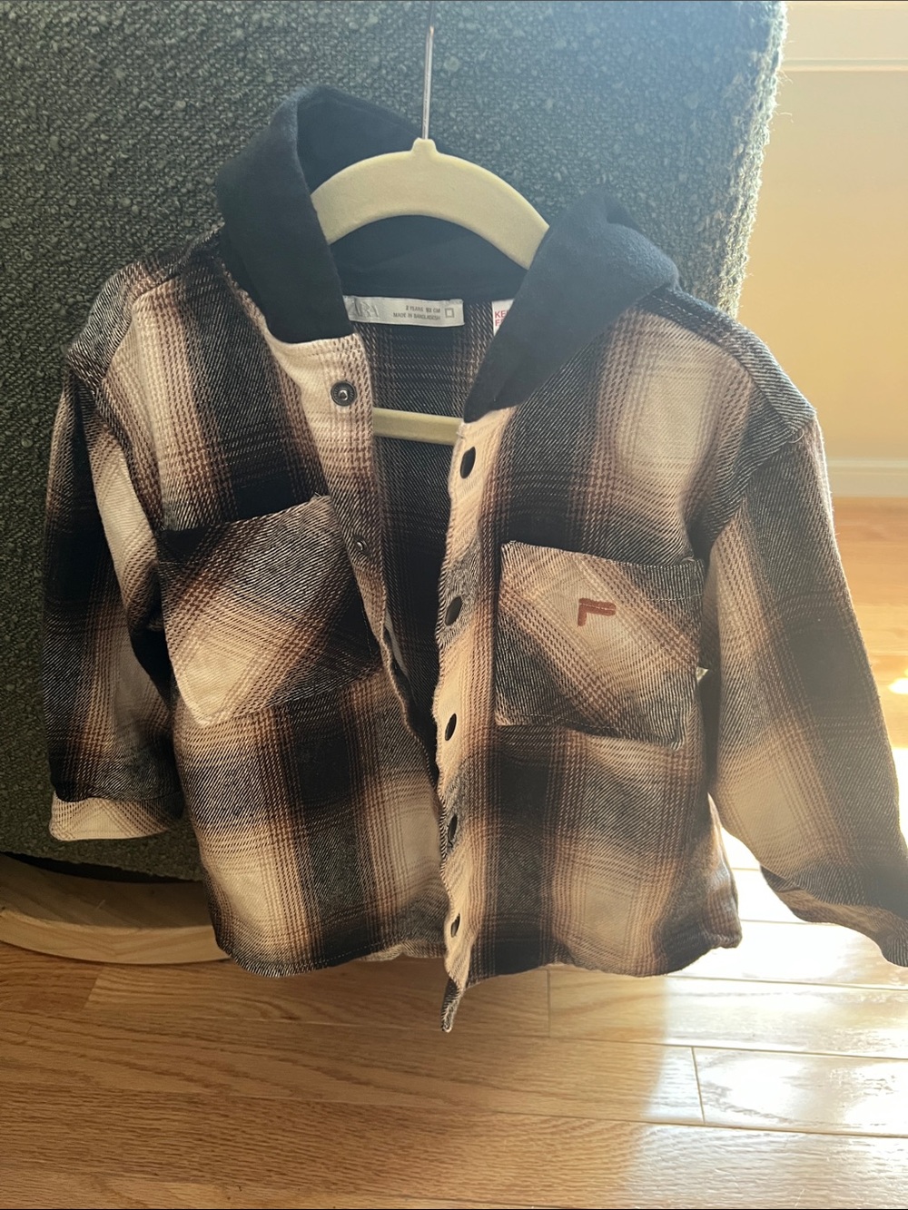 Zara Toddler Plaid Hooded Shacket - Brown Plaid